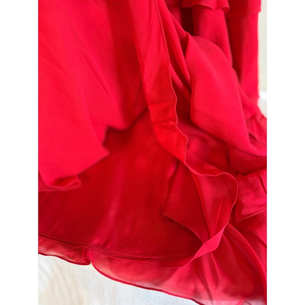 BCBGMaxazria Red Silk Gown Strapless Ruffle Tiered Formal Dress Y2K 100% Silk - Picture 11 of 16